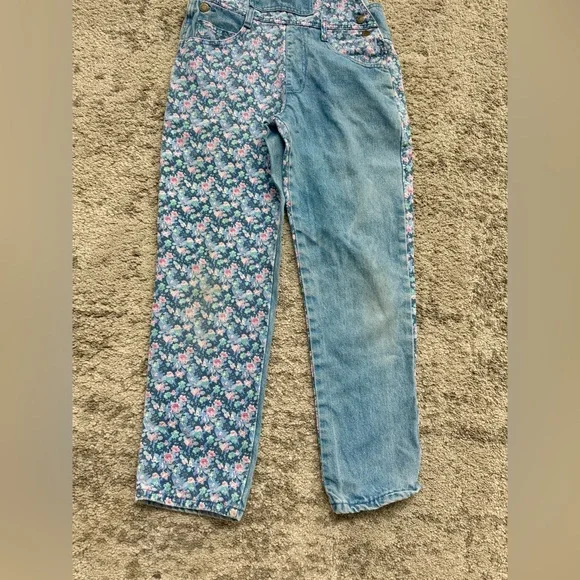 Vintage 90s Floral Denim Overalls Youth L / XXS Cottagecore - Picture 4 of 11